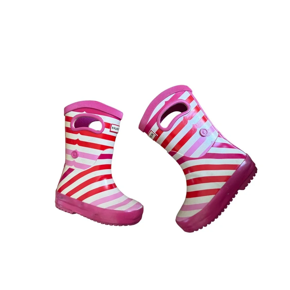 Hunter x Target pink and red striped youth rain boots